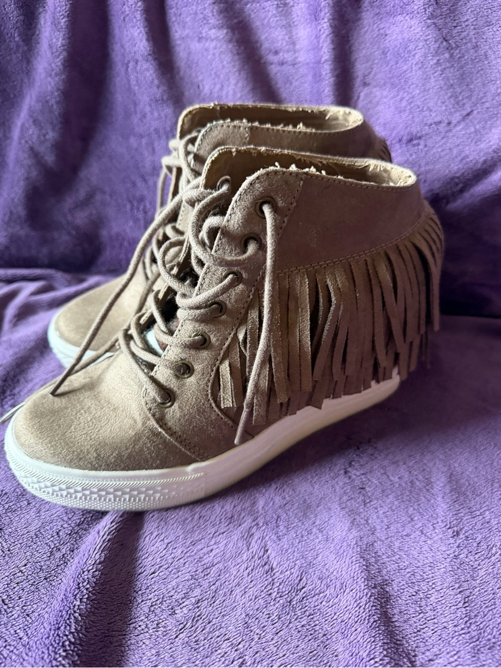 Not Rated Taupe Fringe Wedge Sneaker